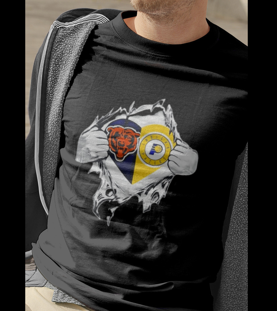 Heart Ripping Open Chicago Bears Indiana Pacers Fans Dual Team Loyalty T-Shirt