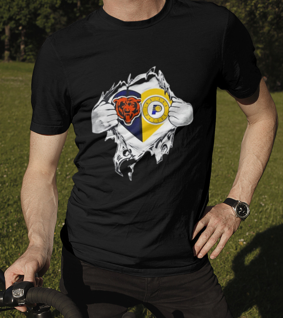 Heart Ripping Open Chicago Bears Indiana Pacers Fans Dual Team Loyalty T-Shirt