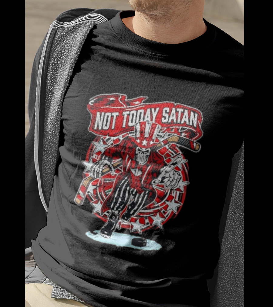 Not Today Satan Uncle Sam Skeleton Ice Hockey Player T-Shirt