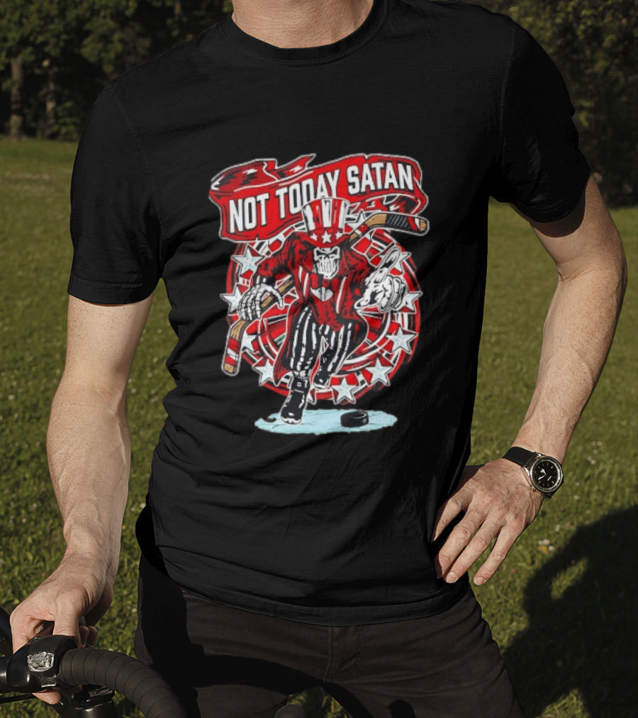 Not Today Satan Uncle Sam Skeleton Ice Hockey Player T-Shirt