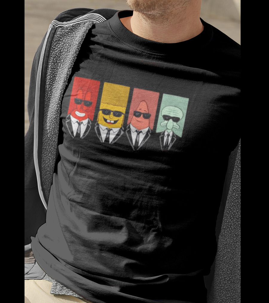 Reservoir Dogs Cartoon Black Suit Sunglasses SpongeBob T-Shirt