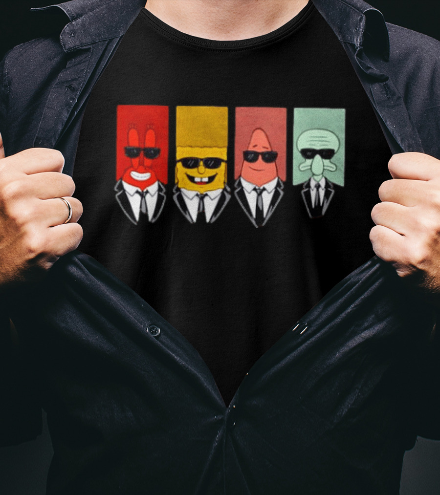 Reservoir Dogs Cartoon Black Suit Sunglasses SpongeBob T-Shirt