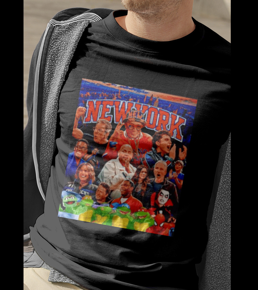 New York Knicks Fans Spike Lee Ben Stiller Timothee Chalamet Chris Rock Featuring Ninja Turtles And Spider Man T-Shirt