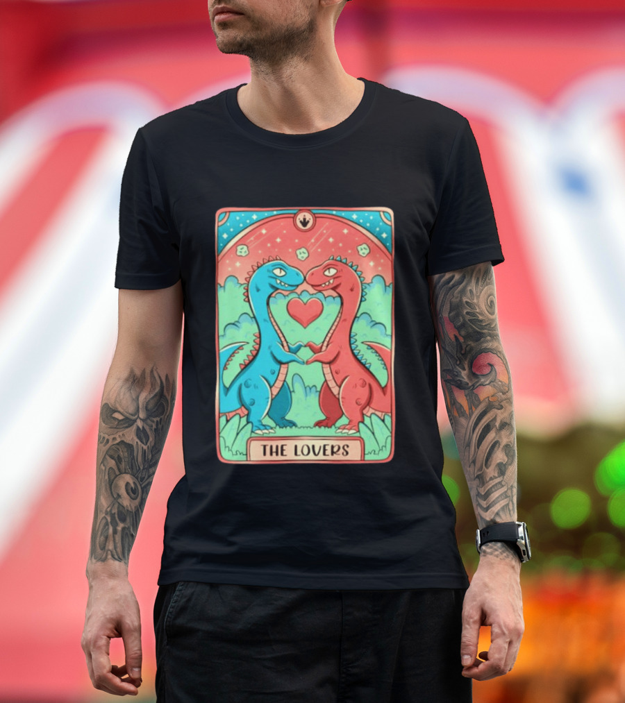 The Lovers Dinosaur Couple Tarot Card Romantic Prehistoric Valentine T-Shirt