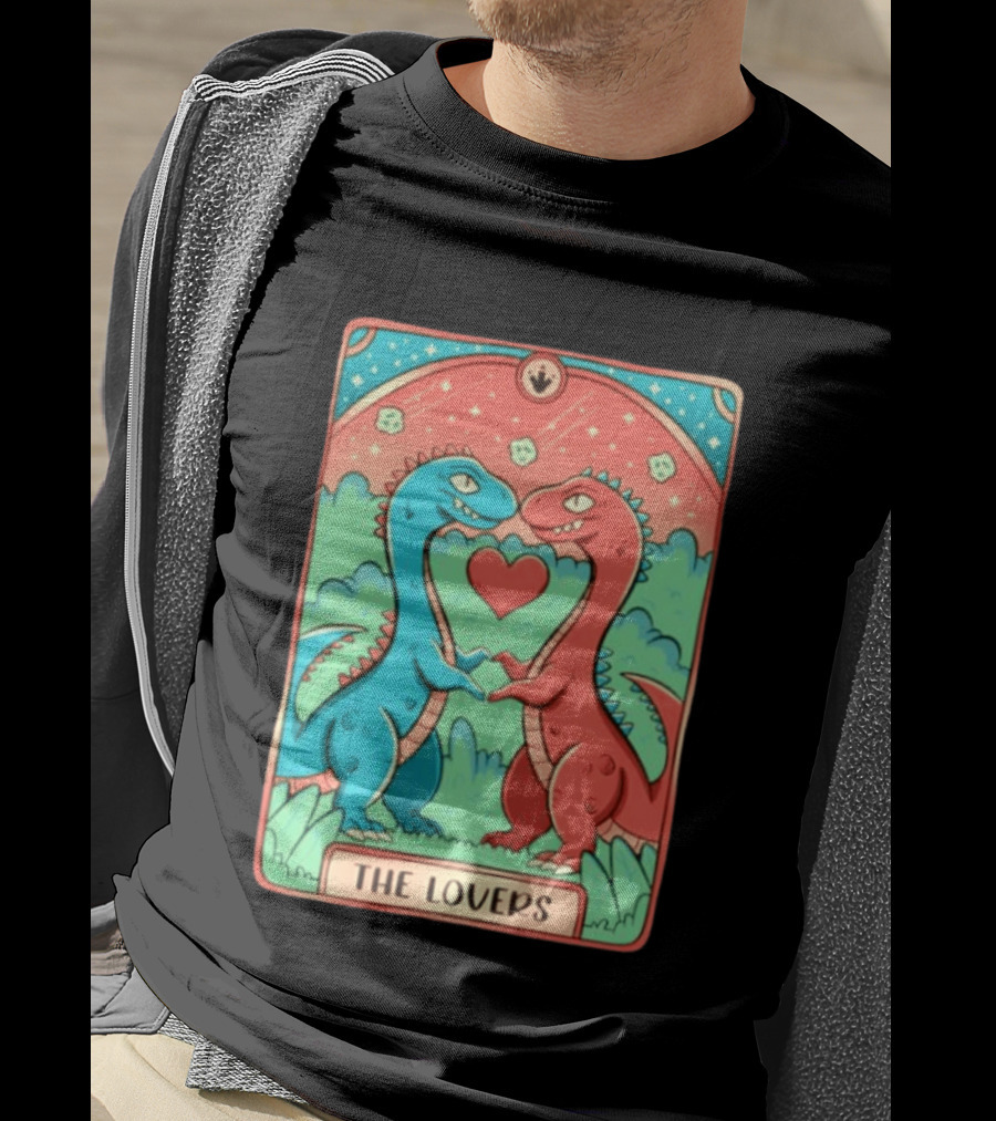 The Lovers Dinosaur Couple Tarot Card Romantic Prehistoric Valentine T-Shirt