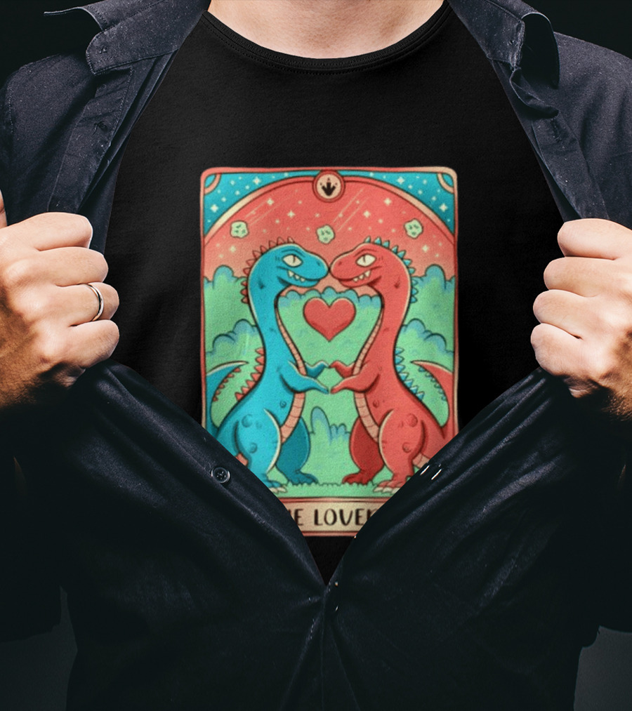 The Lovers Dinosaur Couple Tarot Card Romantic Prehistoric Valentine T-Shirt