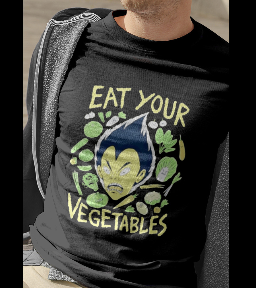 Vegeta Dragon Ball Z Eat Your Vegetables Anime Character Surrounded By Vegetables T-Shirt