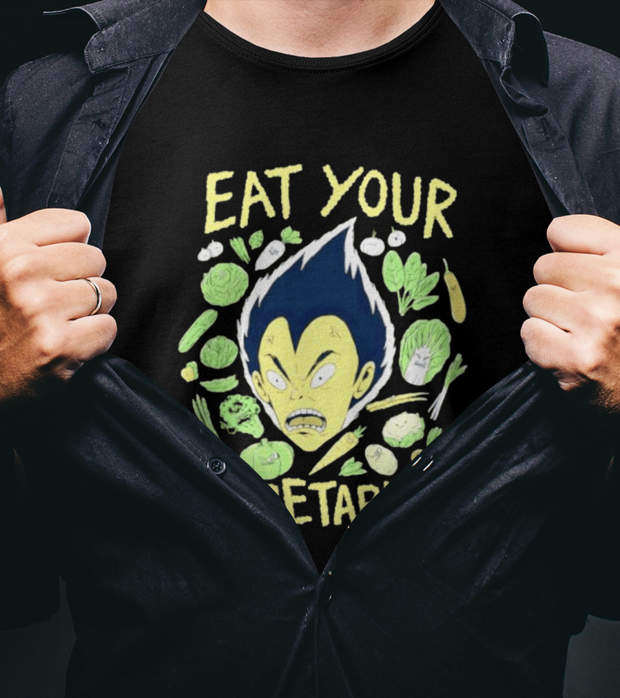 Vegeta Dragon Ball Z Eat Your Vegetables Anime Character Surrounded By Vegetables T-Shirt