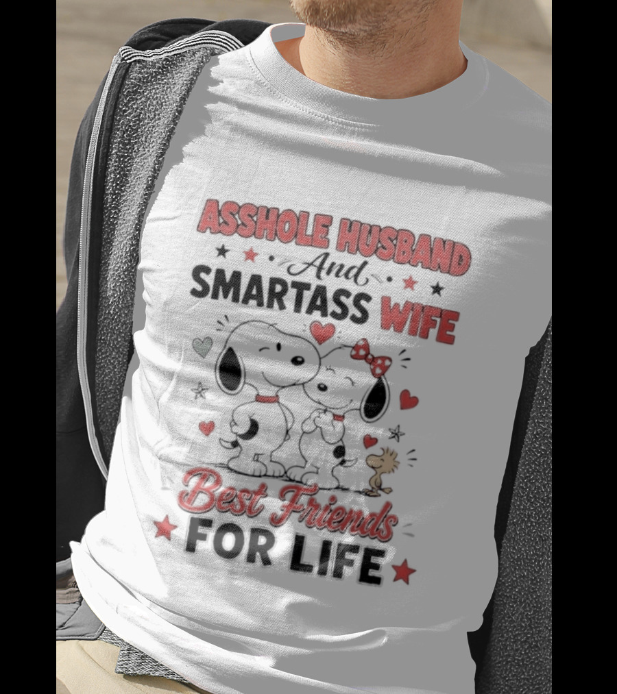 Asshole Husband Smartass Wife Best Friends For Life Peanuts Snoopy Woodstock Kissing T-Shirt