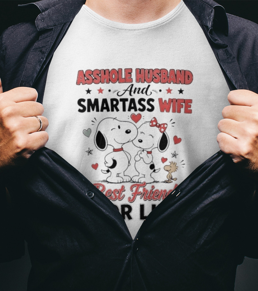 Asshole Husband Smartass Wife Best Friends For Life Peanuts Snoopy Woodstock Kissing T-Shirt