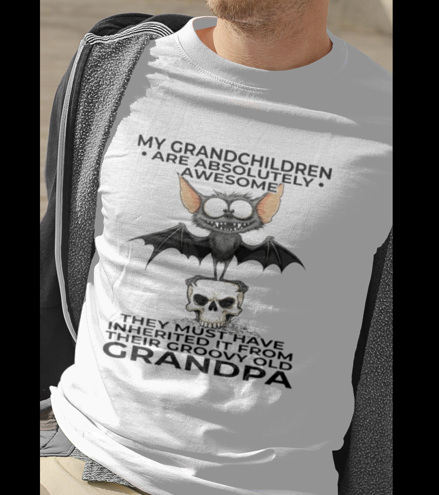 My Grandchildren Are Absolutely Awesome Bat And Skull Grandpa T-Shirt