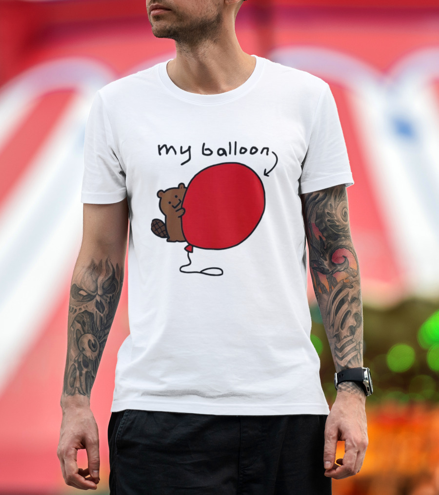 Beaver My Balloon Cartoon Animal Drawing T-Shirt