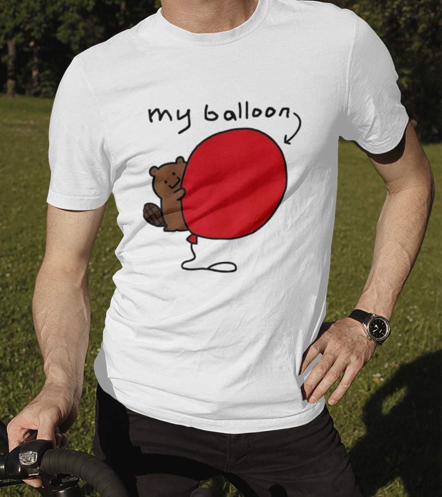 Beaver My Balloon Cartoon Animal Drawing T-Shirt