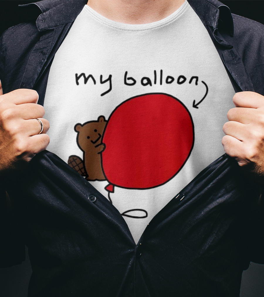 Beaver My Balloon Cartoon Animal Drawing T-Shirt