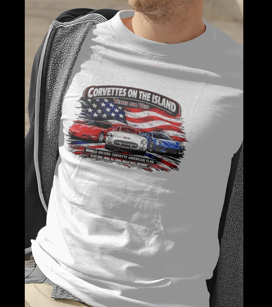 Corvettes On The Island Vettes For Vets World Record Corvette American Flag June 14 2026 Belle Isle Detroit T-Shirt