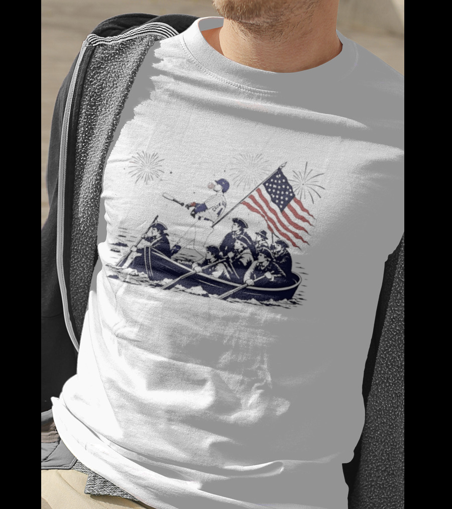 Chicago Cubs Patriotic Mascot With American Flag And Fireworks Scene T-Shirt