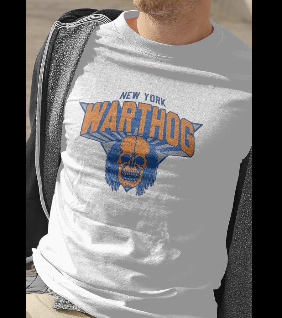 New York Warthog Skull Graphic Blue Orange T-Shirt