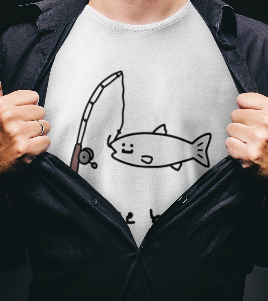 Hake Hunt Fishing Doodle Drawing T-Shirt