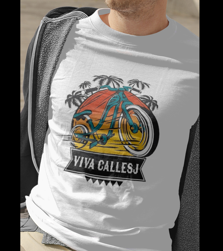 Viva CalleSJ San Jose Bike Tropical Palm Trees T-Shirt