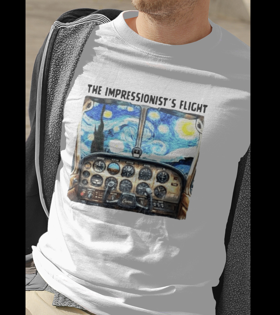 The Impressionist's Flight Cessna Instrument Panel Starry Night T-Shirt