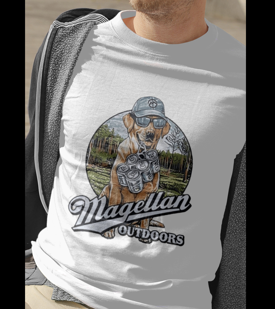 Magellan Outdoors Labrador Retriever With Six Pack In Forest Scene T-Shirt