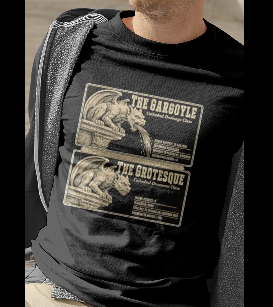 The Gargoyle And Grotesque Cathedral Drainage Ornament Guide Know Thy Masonry Stone Statue T-Shirt