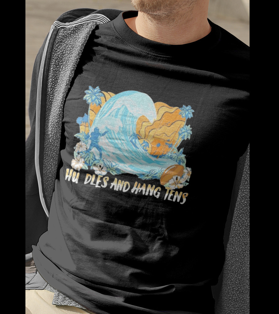 Los Angeles Chargers Tommy Bahama Huddle And Hang Tens Tropical Wave Football Scene T-Shirt