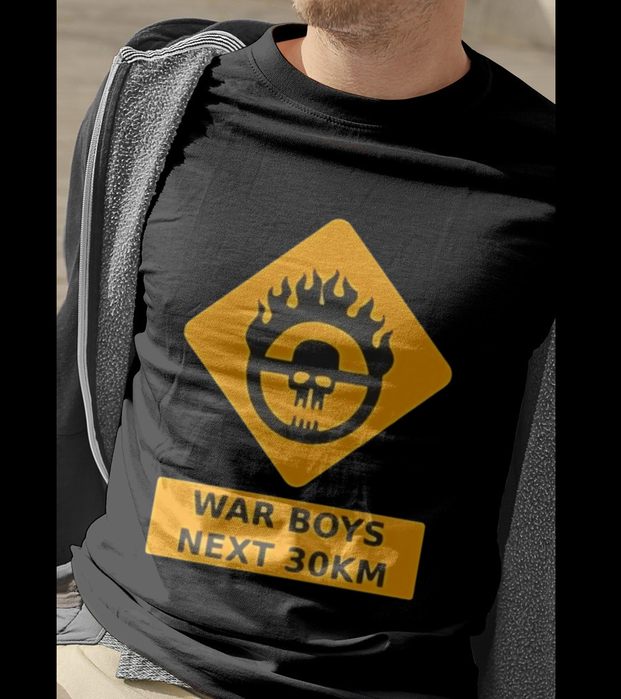 Mad Max War Boys Next 30km Skull Flame Sign T-Shirt
