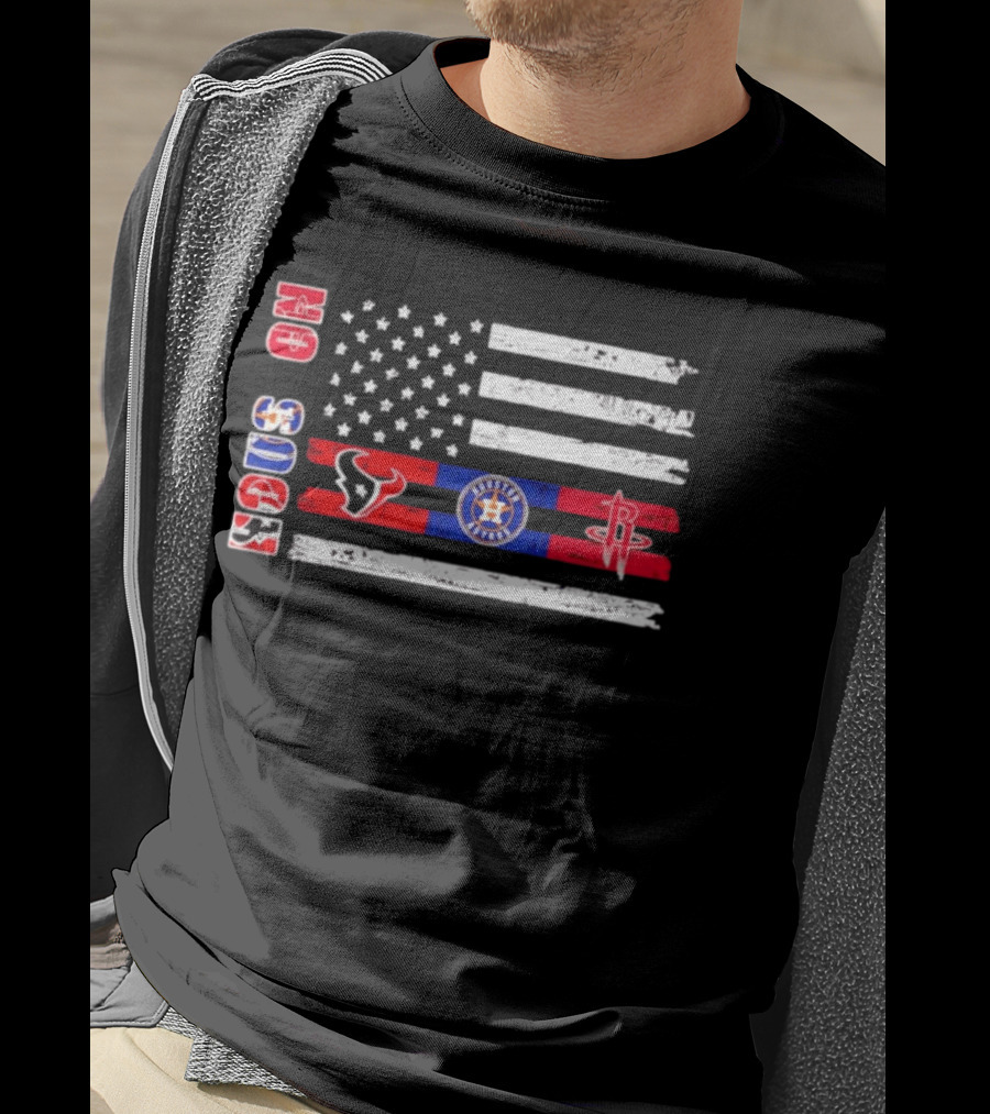 Houston Texans Astros Rockets USA Flag Independence Day T-Shirt