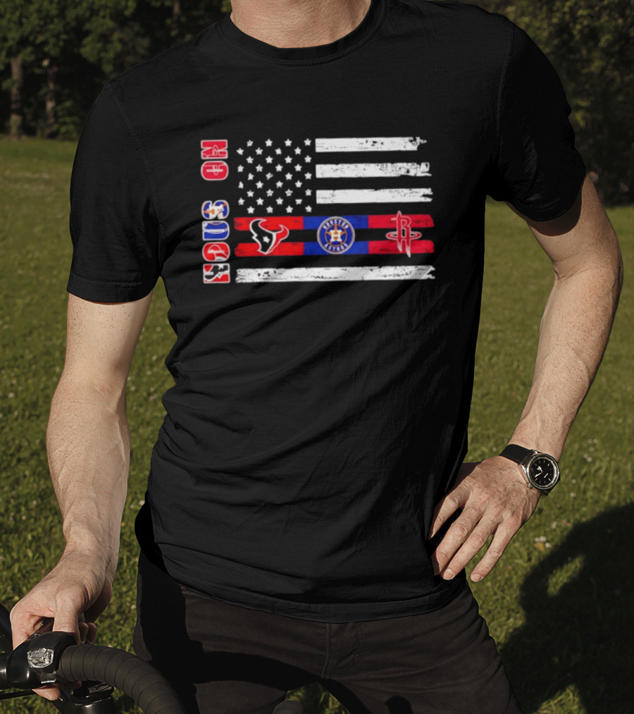 Houston Texans Astros Rockets USA Flag Independence Day T-Shirt
