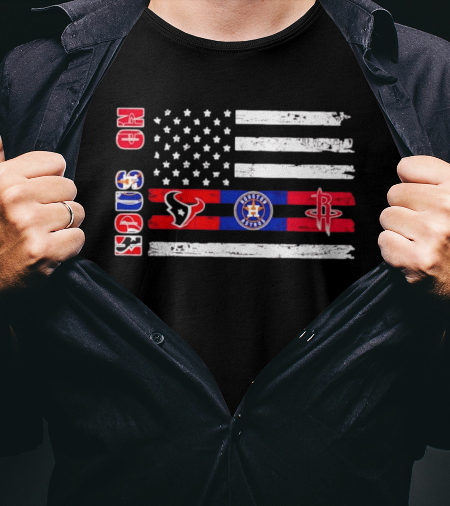 Houston Texans Astros Rockets USA Flag Independence Day T-Shirt