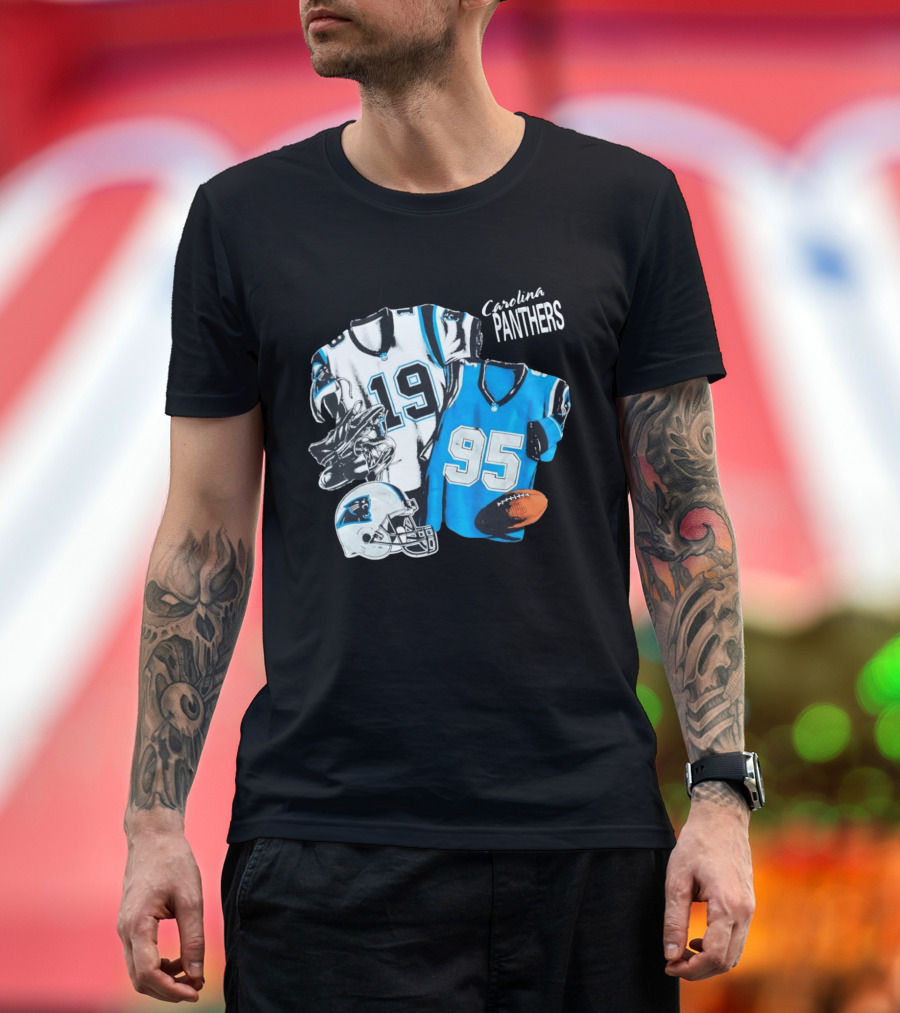 Carolina Panthers 19 95 Jerseys And Helmet With Football T-Shirt