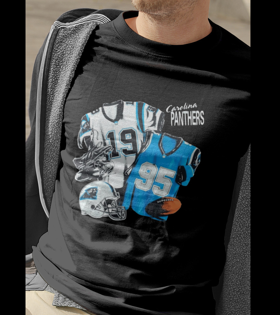 Carolina Panthers 19 95 Jerseys And Helmet With Football T-Shirt