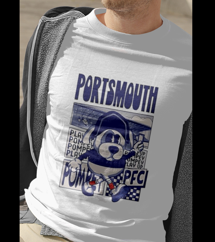 Portsmouth Football Club Play Up Pompey PFC Stadium Cartoon T-Shirt
