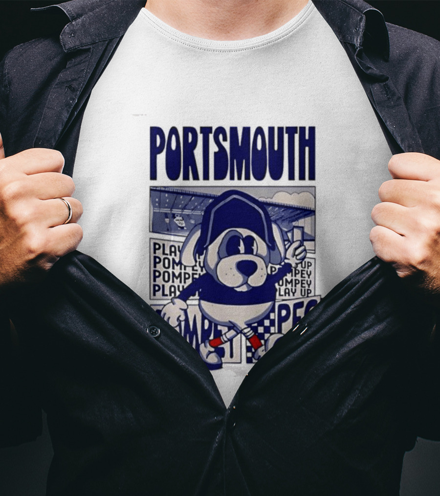 Portsmouth Football Club Play Up Pompey PFC Stadium Cartoon T-Shirt