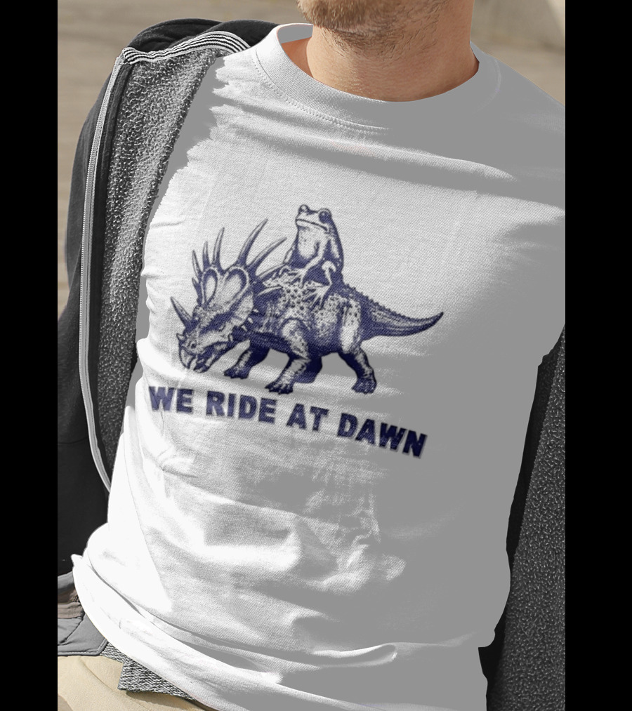 Frog Riding Styracosaurus We Ride At Dawn Adventure T-Shirt