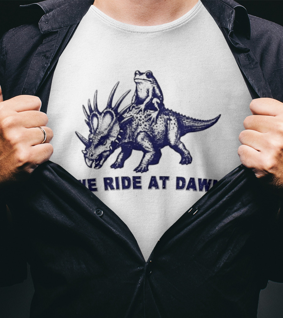 Frog Riding Styracosaurus We Ride At Dawn Adventure T-Shirt