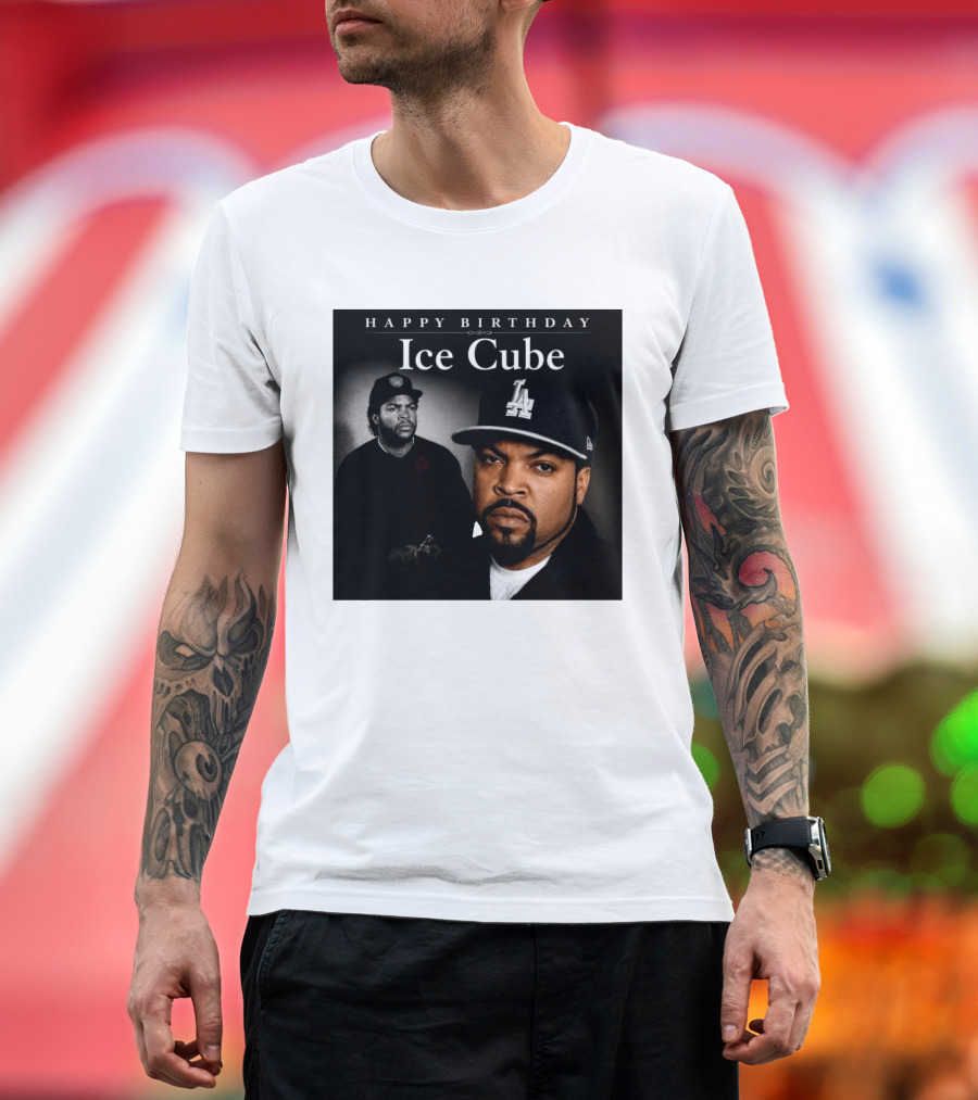 Happy Birthday Ice Cube LA Cap Black And White Portraits T-Shirt