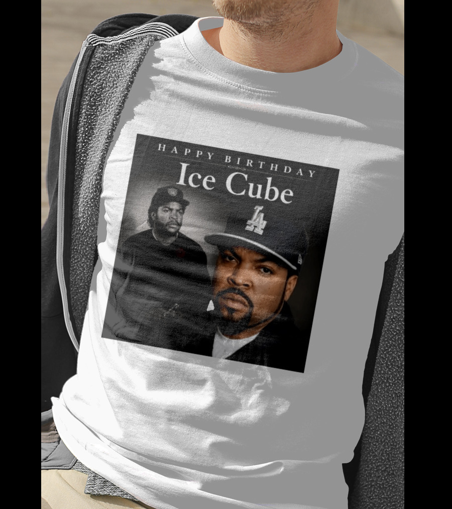 Happy Birthday Ice Cube LA Cap Black And White Portraits T-Shirt