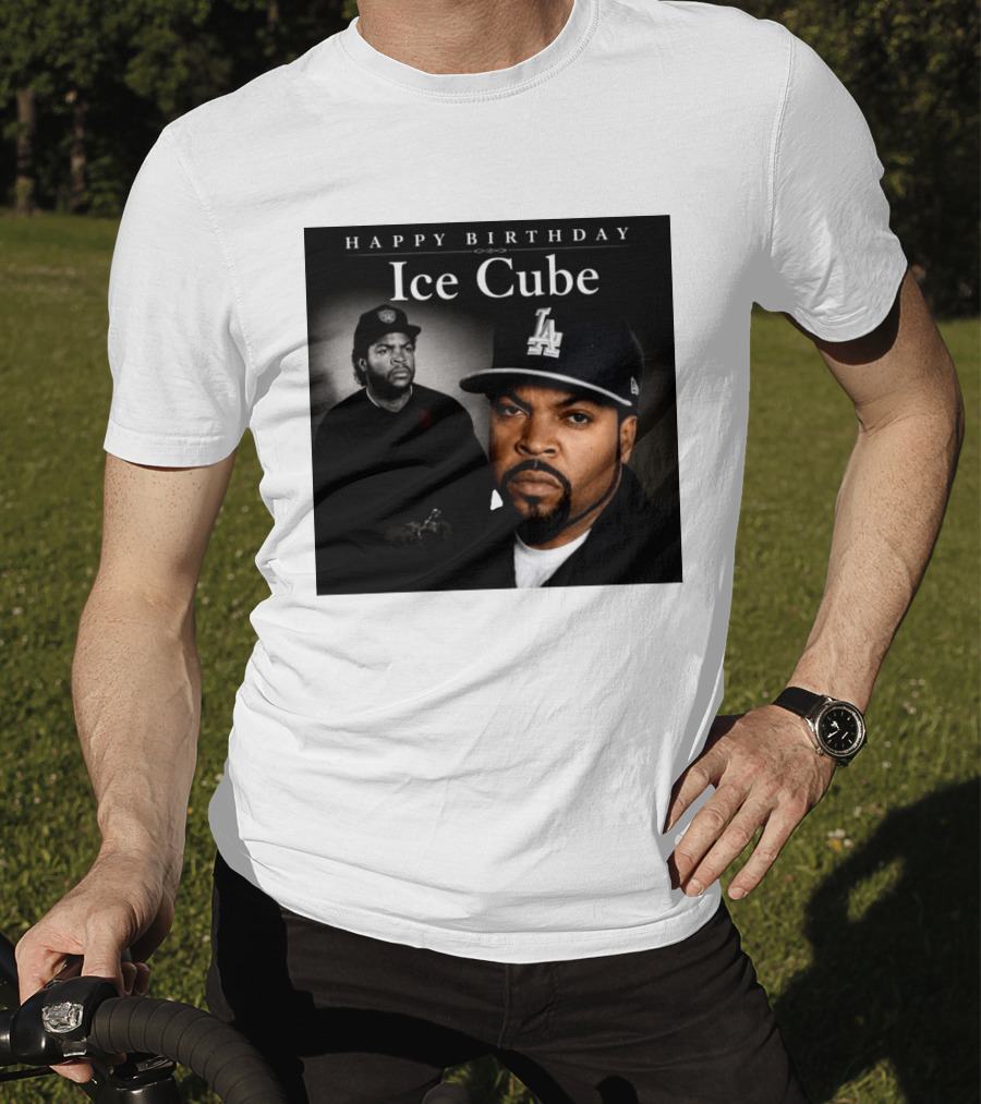 Happy Birthday Ice Cube LA Cap Black And White Portraits T-Shirt