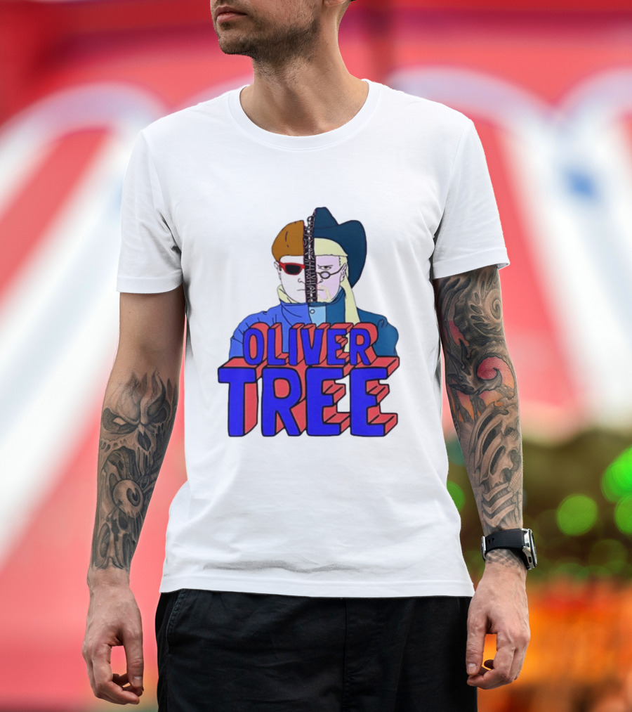 Oliver Tree Split Face Cowboy And Bowl Cut Red Blue T-Shirt