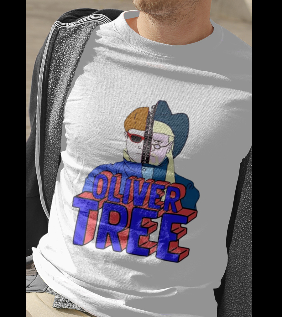 Oliver Tree Split Face Cowboy And Bowl Cut Red Blue T-Shirt