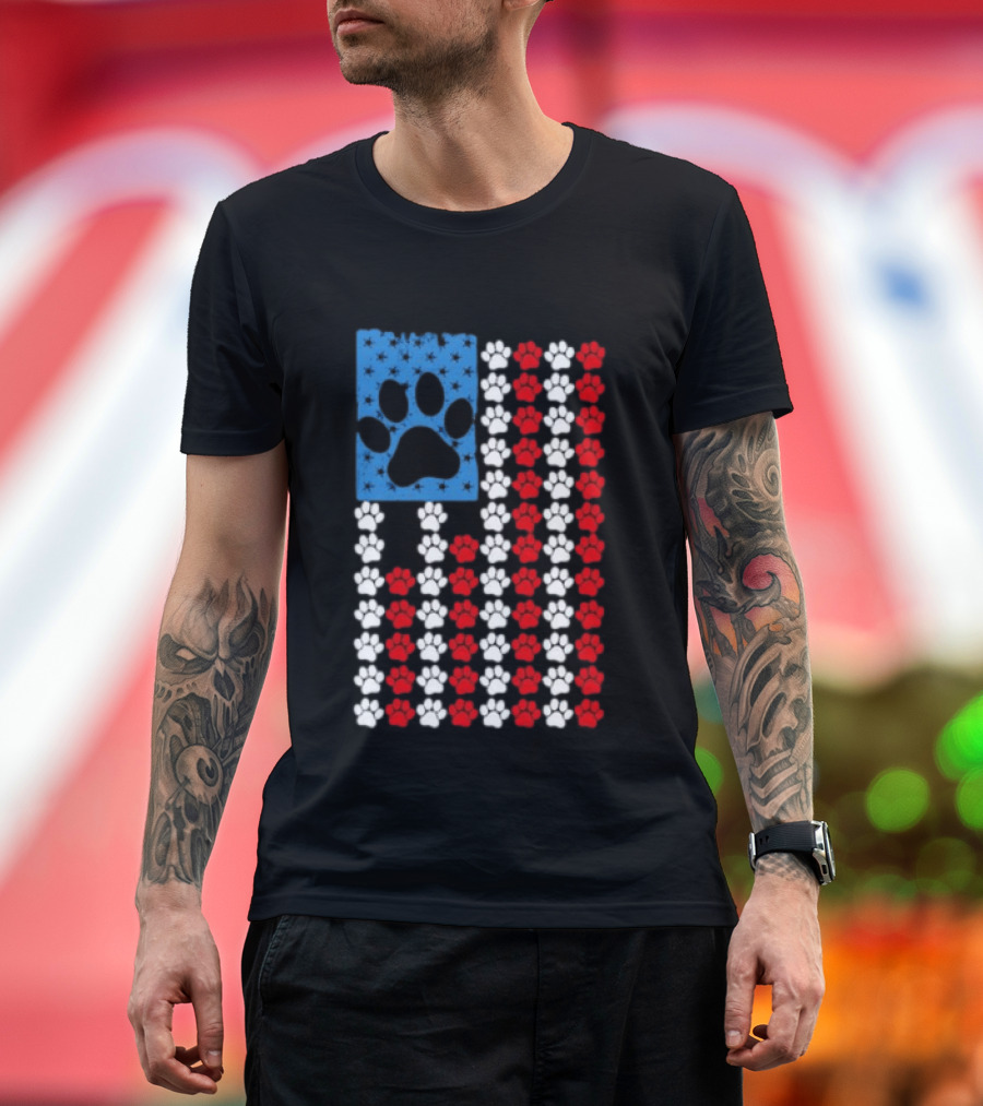 American Flag Paw Print Patriotic Animal Lover Dog Cat Pet Iconic USA Pride T-Shirt