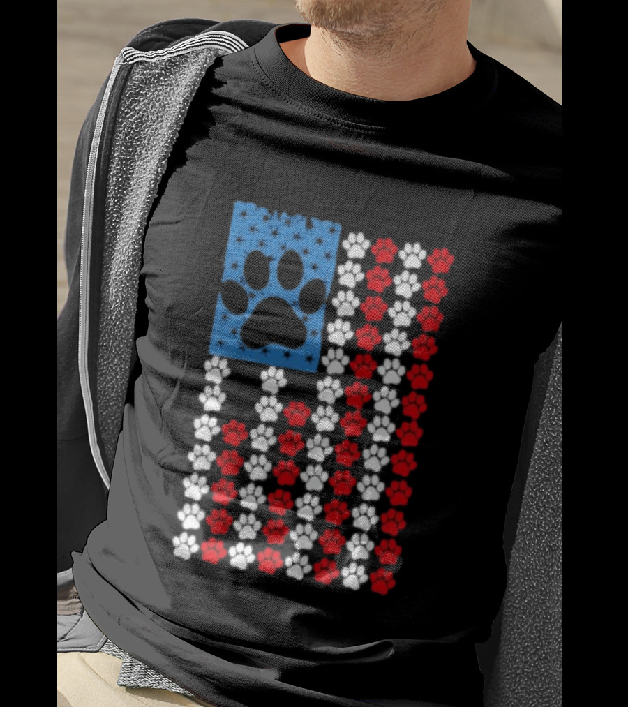 American Flag Paw Print Patriotic Animal Lover Dog Cat Pet Iconic USA Pride T-Shirt