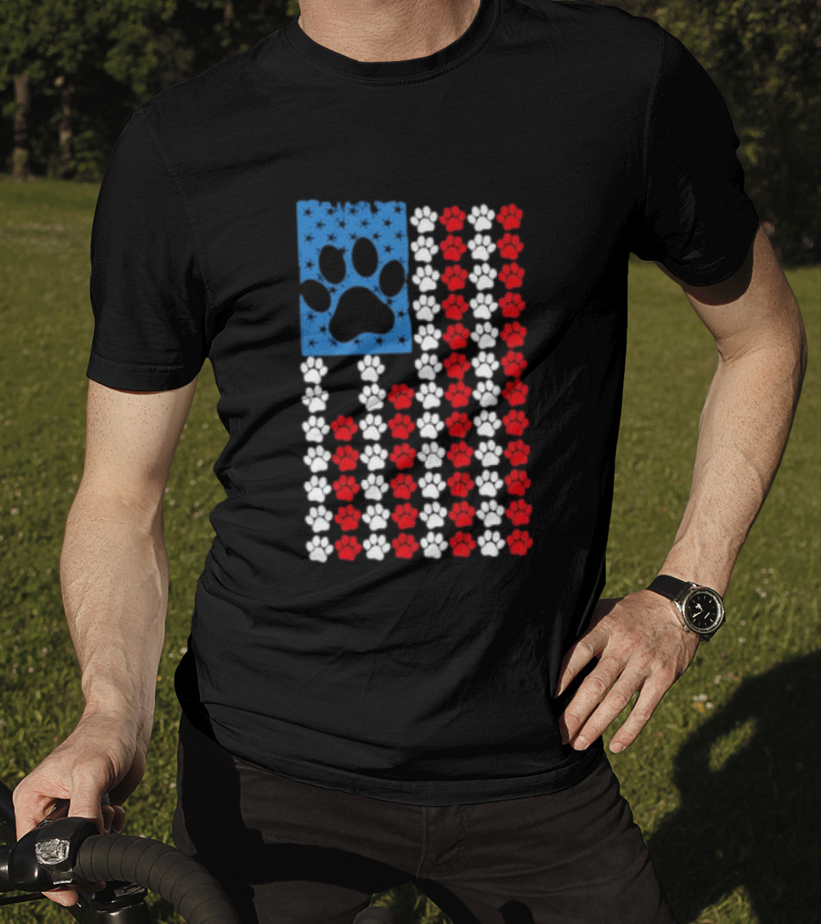 American Flag Paw Print Patriotic Animal Lover Dog Cat Pet Iconic USA Pride T-Shirt