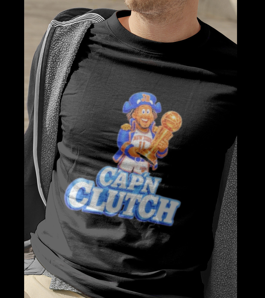 Cap'n Clutch Jalen Brunson New York Knicks Trophy Celebration T-Shirt