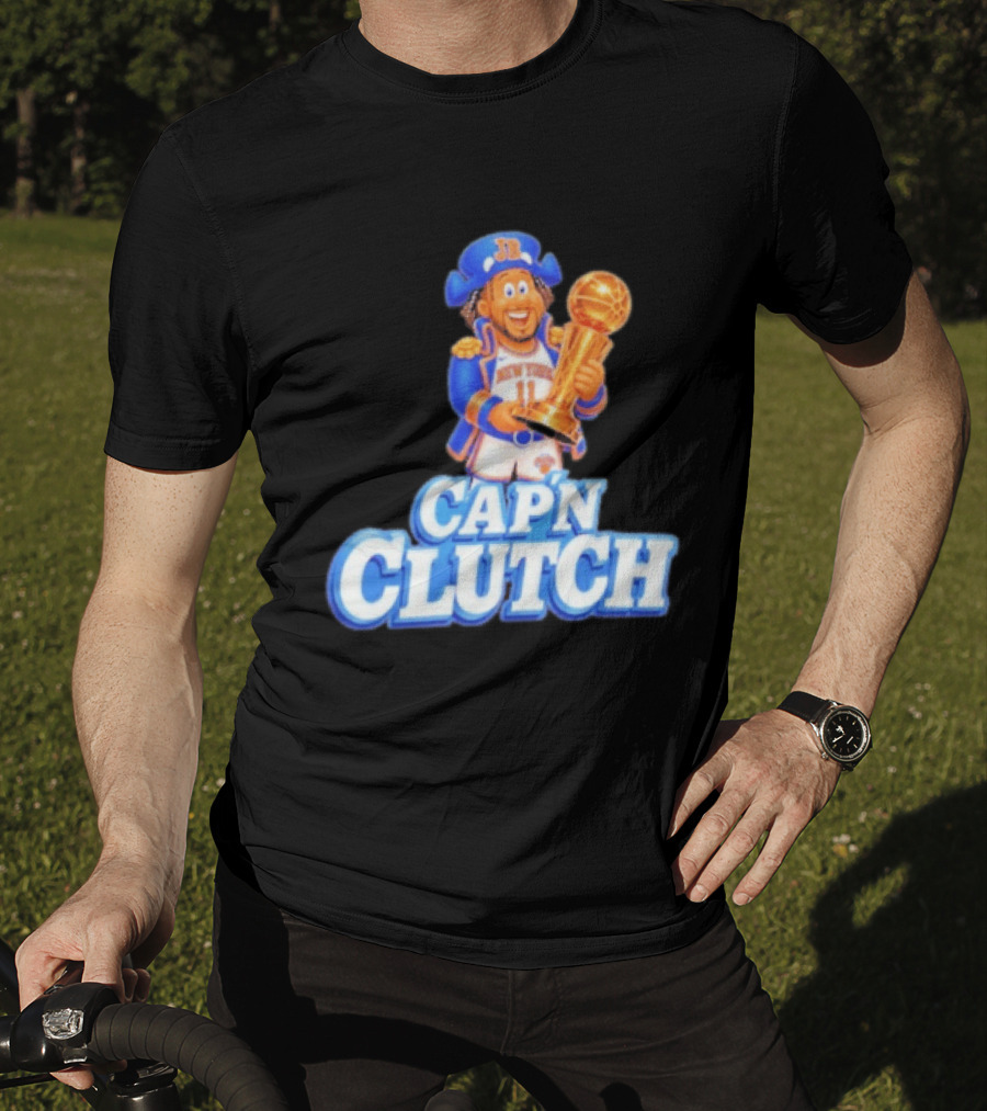 Cap'n Clutch Jalen Brunson New York Knicks Trophy Celebration T-Shirt