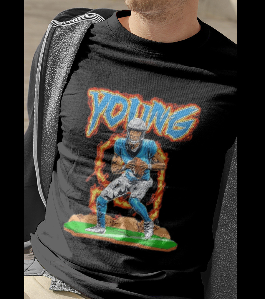 Panthers Young Football Player With Fire T-Shirt