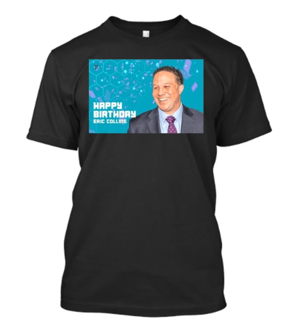 Happy 57th Birthday Eric Collins Celebration With Smiling Man And Turquoise Hexagonal T-Shirt