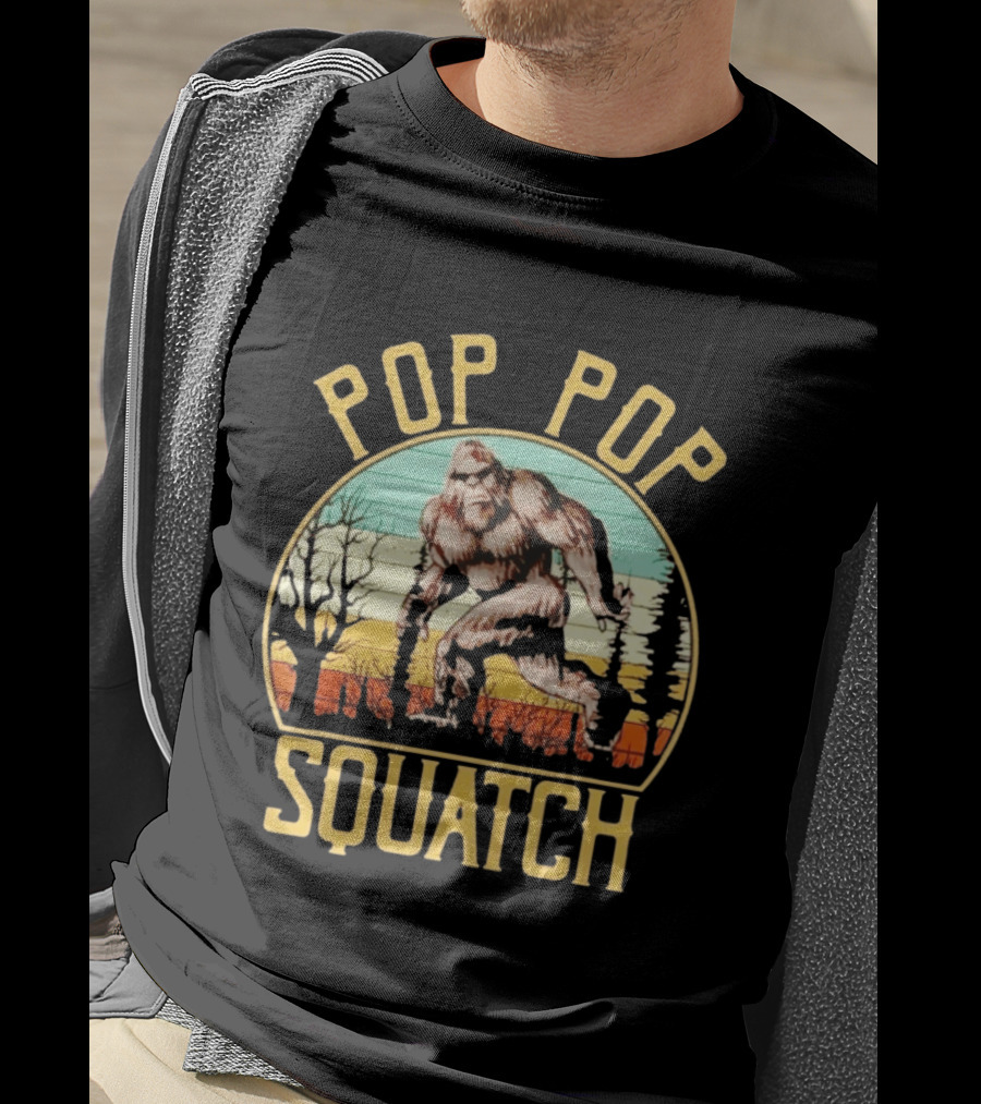 Pop Pop Squatch Bigfoot Vintage Forest Scene T-Shirt